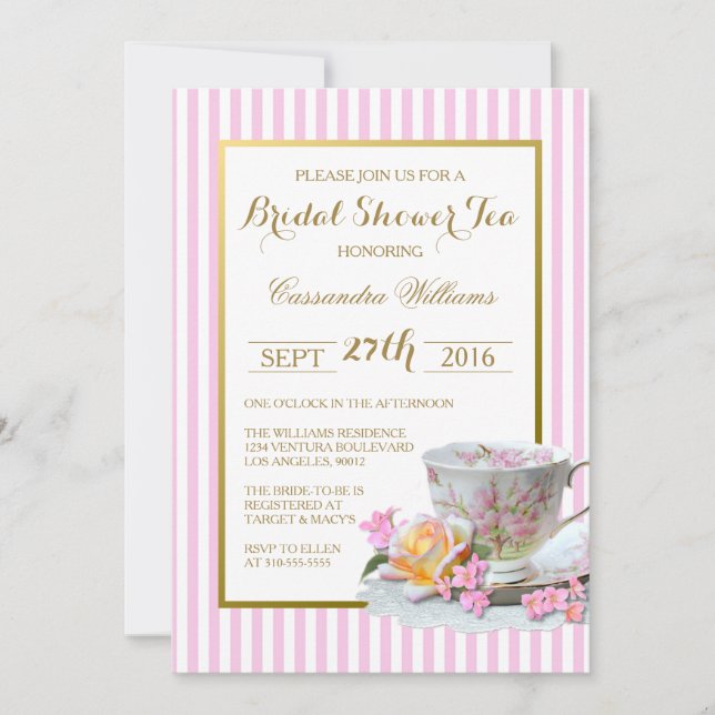 Pink and Gold - Bridal Shower Tea Invitation (Front)