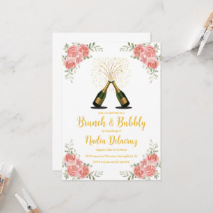 pink and gold brunch and bubbly bridal shower invitation
