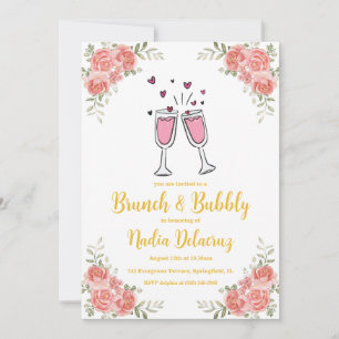 pink and gold brunch and bubbly bridal shower invitation