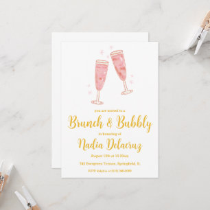 pink and gold brunch and bubbly bridal shower invitation