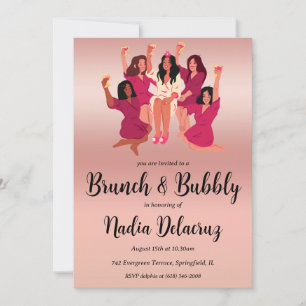 pink and gold brunch and bubbly bridal shower invitation
