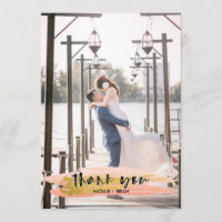 Pink and Gold Brushed Thank You 2 Photo Card