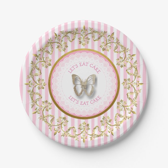 Pink and Gold Butterfly Baby Shower Plates (Front)