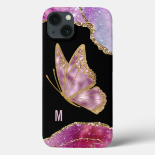 Pink and Gold Butterfly Monogrammed iPhone 13 Case