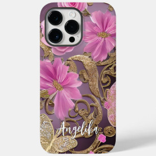 Pink and Gold Butterfly Personalized Name Case-Mate iPhone 14 Pro Max Case