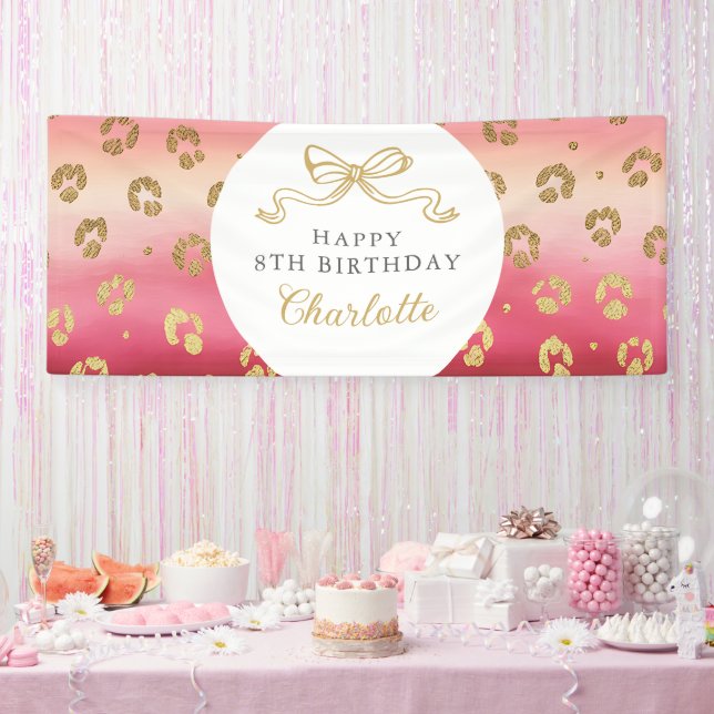 Pink and Gold Cheetah Leopard Birthday Party  Banner (Party)