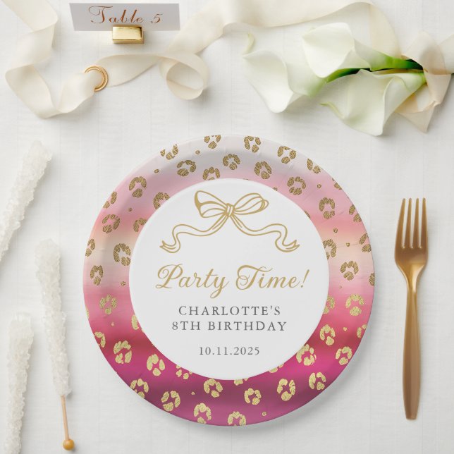 Pink and Gold Cheetah Leopard Birthday Party  Paper Plate (Wedding)