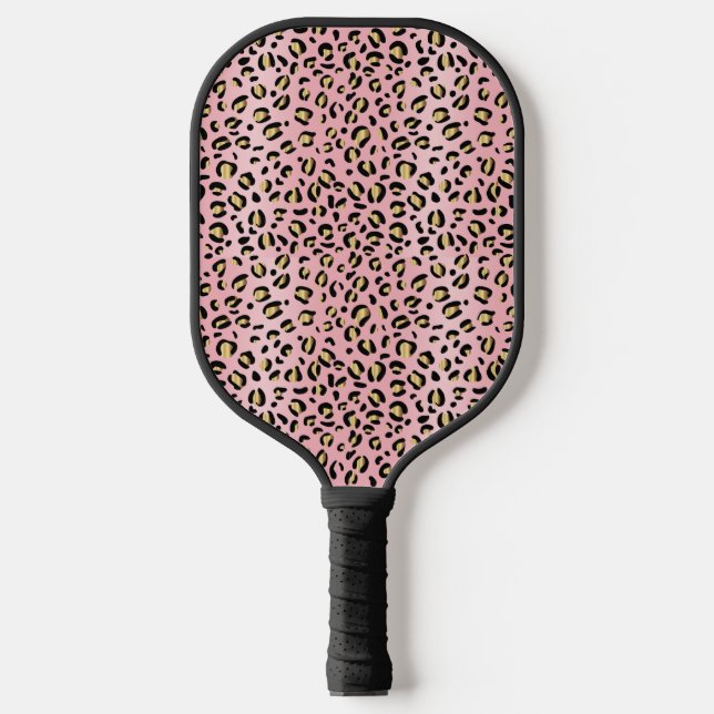 Pink and Gold Cheetah Pickleball Paddle (Front)