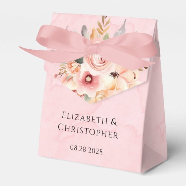 Pink and Gold Chic Florals Wedding  Favor Box (Front Side)