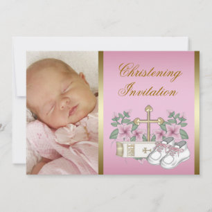 Pink and Gold Christening Invitation