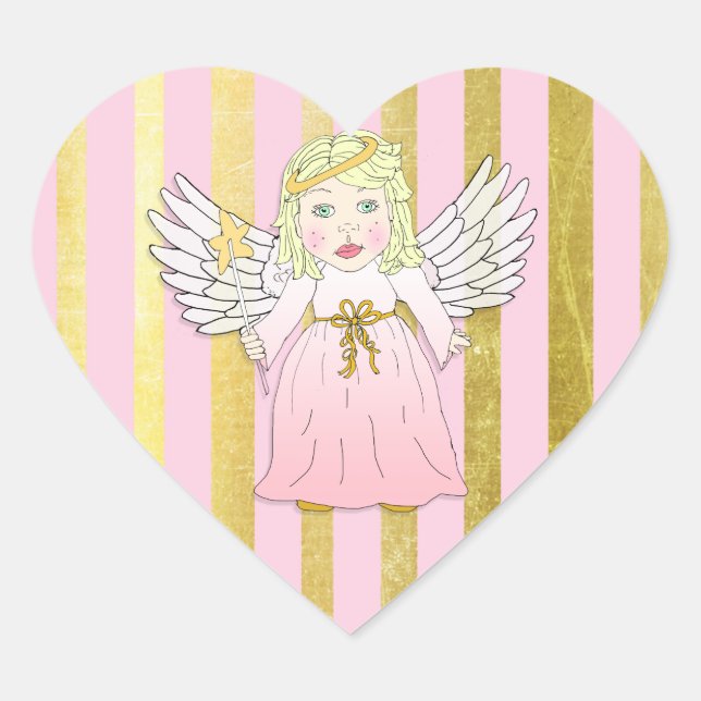 Pink and Gold Christmas Angel Heart Sticker (Front)
