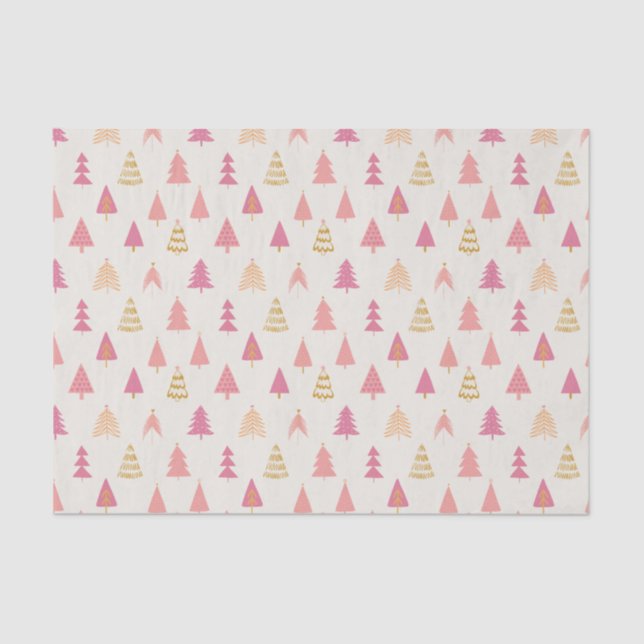 Pink and Gold Christmas Trees  Tissue Paper (Front)