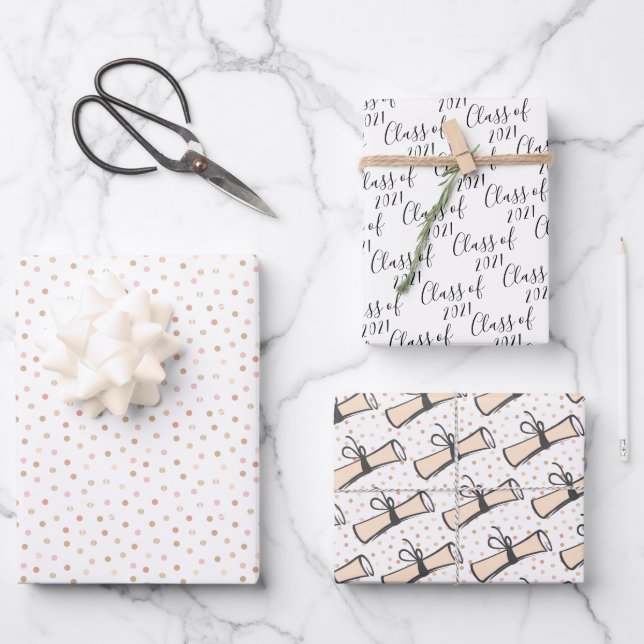 Pink and Gold Class of Graduation Wrapping Paper Sheet (Front)
