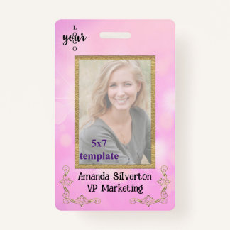 Pink and Gold Company Logo Convention Employee Badge