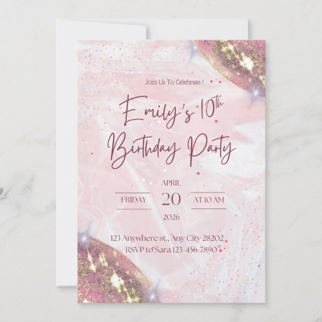 Pink and Gold Confetti Birthday Party Invitation (Front)