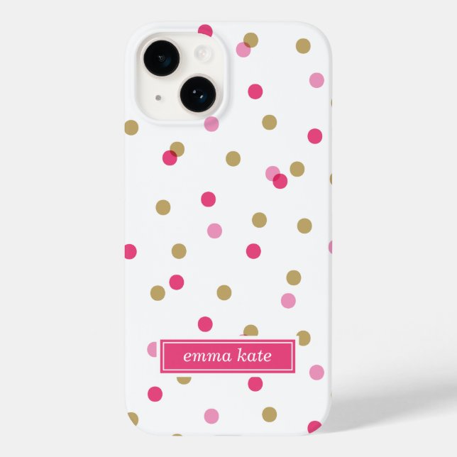 Pink and Gold Confetti Dots Monogram Case-Mate iPhone Case (Back)