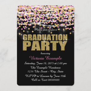 Pink and Gold Confetti Graduation Party Invitation