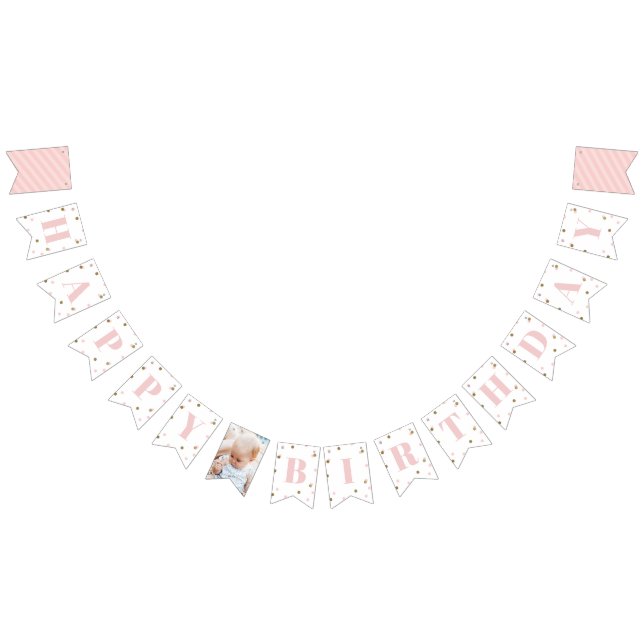 Pink and Gold Confetti Happy Birthday Bunting Flags (All)