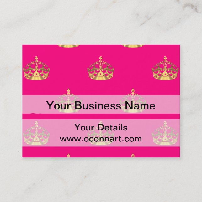 Pink and gold crown pattern business card (Front)
