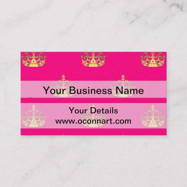 Pink and gold crown pattern business card (Front)