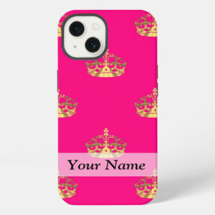 Pink and gold crown pattern iPhone 13 case