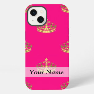 Pink and gold crown pattern iPhone 13 case