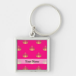 Pink and gold crown pattern keychain