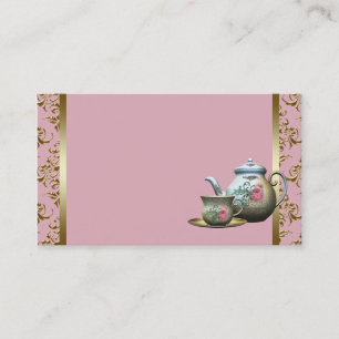 Pink and Gold Damask Business Card Template