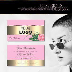 Pink and Gold Decor Cute Rose Flower with Logo Business Card