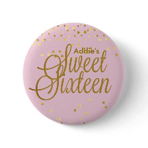 Pink and Gold Dot Sweet Sixteen Button