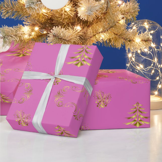 Pink and Gold Elegance Christmas Wrapping Paper (Holidays)