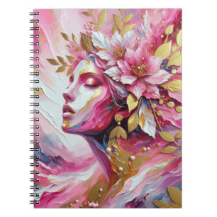  Pink and gold elegant woman's face notebook