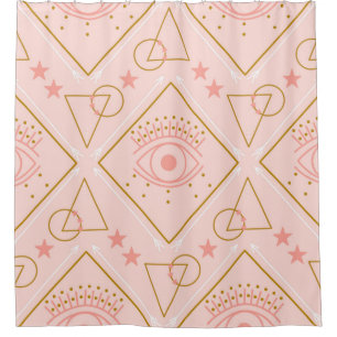 Pink and gold eyes and geometric elements in a sea