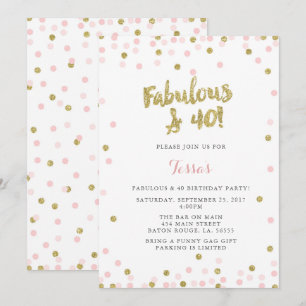 Pink and Gold Fabulous & 40 Anniversday Invitation