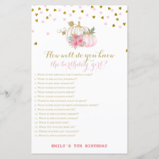 Pink and Gold Fall Birthday Game, Pumpkin
