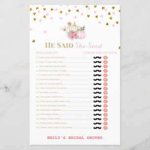 Pink and Gold Fall Bridal Shower Game, Pumpkin