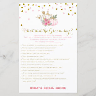 Pink and Gold Fall Bridal Shower Game, Pumpkin