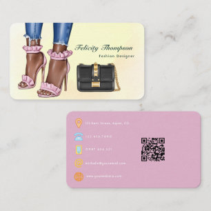 Pink and Gold Fashion Designer QR Code Business Ca Card