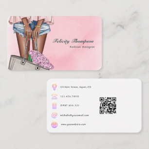 Pink and Gold Fashion Designer QR Code Business Card