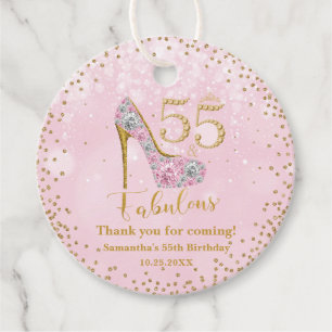 Pink and Gold Fifty Five & Fabulous 55th Birthday Favour Tags