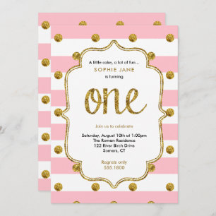 Pink and Gold First Birthday Glitter Invitation
