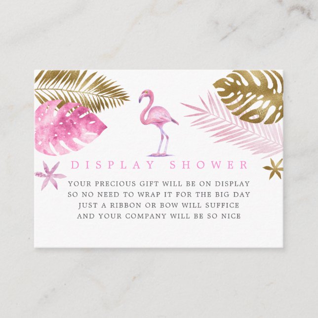 Pink and Gold Flamingo Baby Shower Display Shower Enclosure Card (Front)
