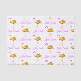 Pink and Gold Flamingo   watercolor flowers  Tissue Paper