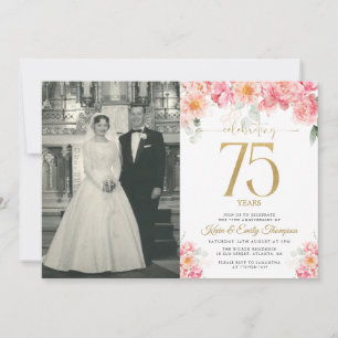 Pink and Gold Floral 75th Anniversary Invitation