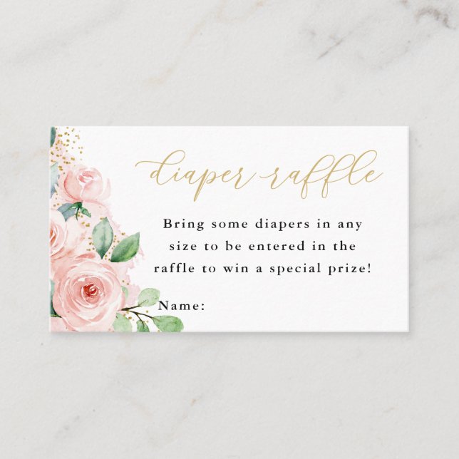 Pink and Gold Floral Baby Diaper Raffle Ticket (Front)