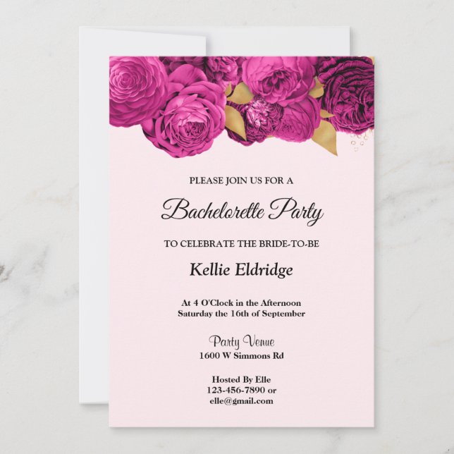 Pink And Gold Floral Bachelorette Party Invitation (Front)