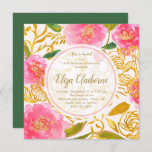 Pink and Gold Floral Birthday Party Invitation<br><div class="desc">This beautiful birthday party invitation for women features a pink and gold floral background. Personalize it for your own party. Great for women's birthday parties of any age,  tea parties,  bridal showers,  and more!</div>