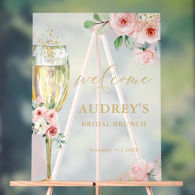 Pink and Gold Floral Champagne Glass Welcome (Neutre)