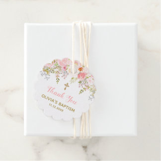 Pink and Gold Floral Communion Girl Favour Tags