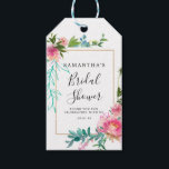 Pink and Gold Floral DIY Bridal Shower Favour Gift Tags<br><div class="desc">It's easy to customize this bridal shower favour gift tag with your bridal shower details. An elegant gold frame surrounds your thanks. It is decorated with beautiful watercolor pink peonies. The open turquoise blue foliage adds a hip and trendy vibe. Affordable and gorgeous DIY bridal shower project.</div>